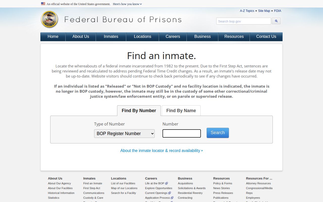 Federal Bureau of Prisons release locator search for Bonner County