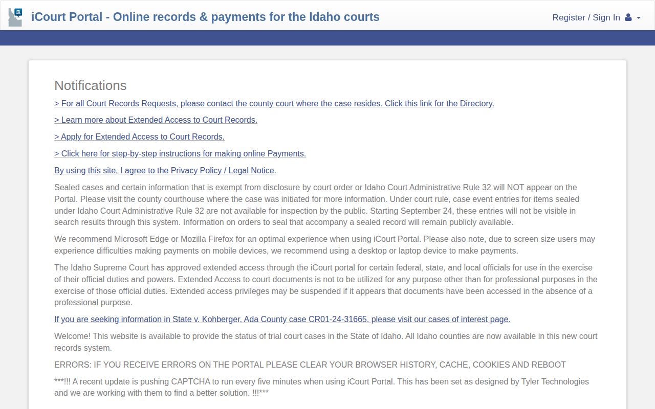 Bonner County released inmate record search on Idaho iCourt