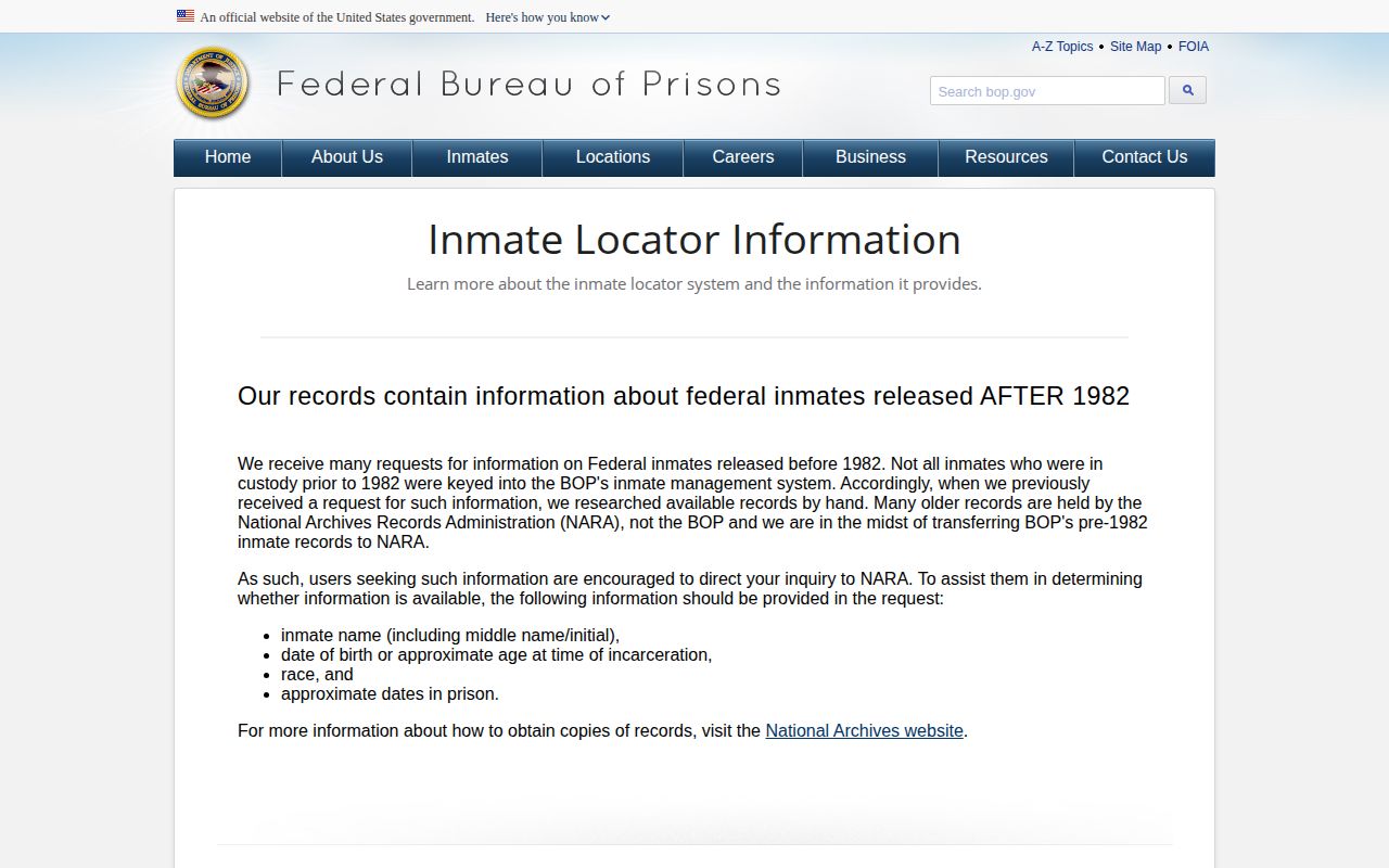 BOP released and not in custody record meaning for Bonner County