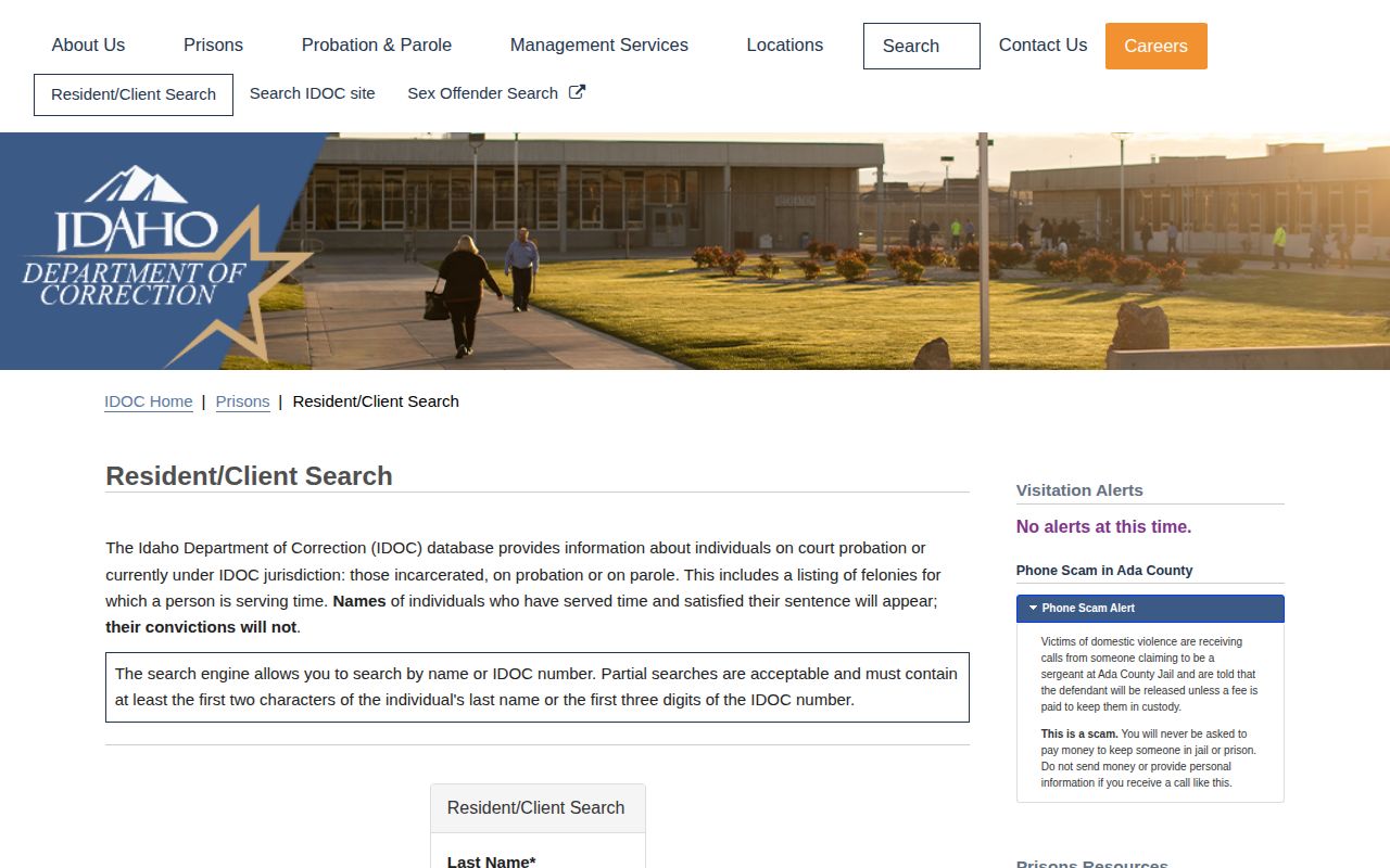 Bonner County released inmate search fields on IDOC