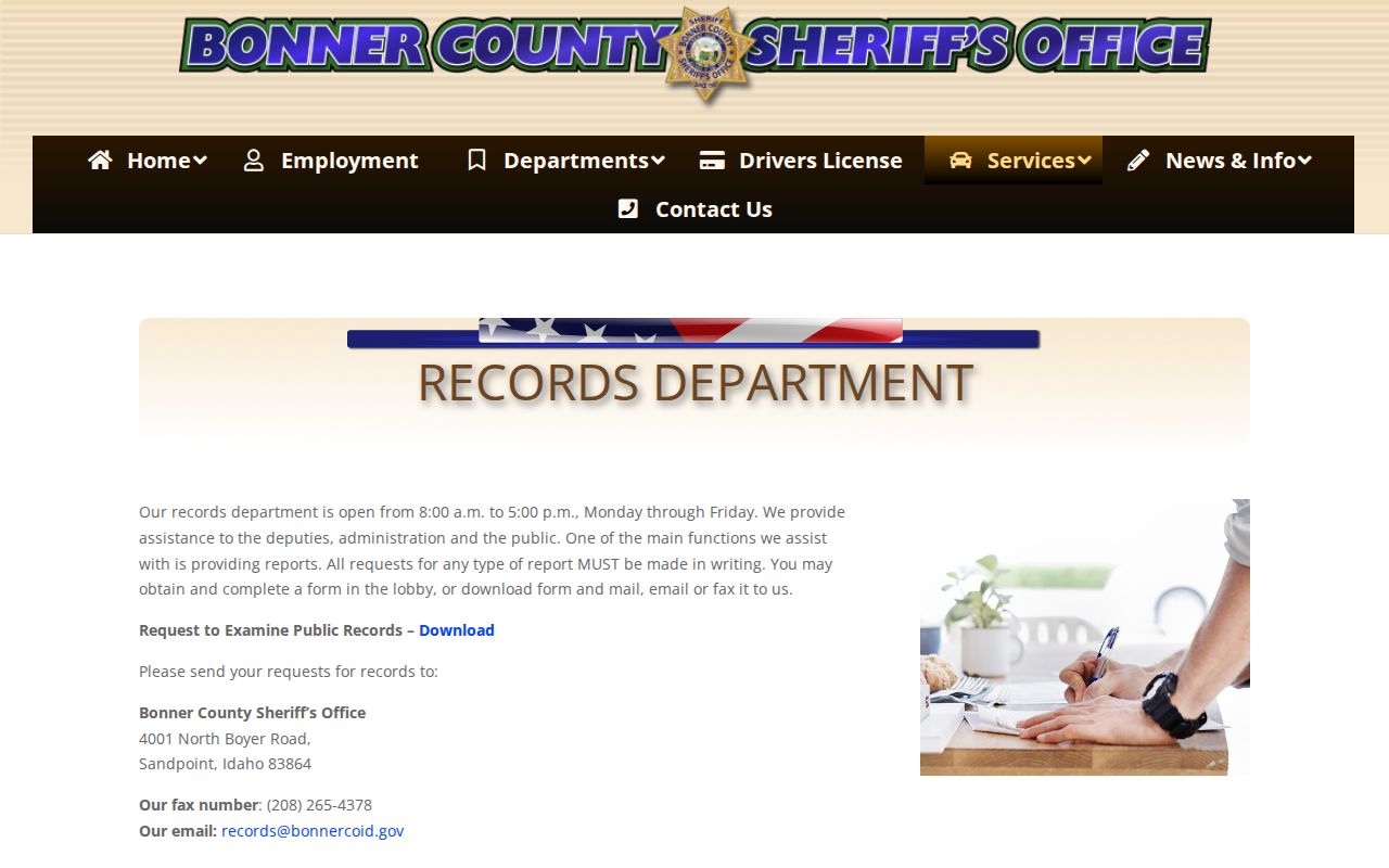 Bonner County released inmate mugshot records request process