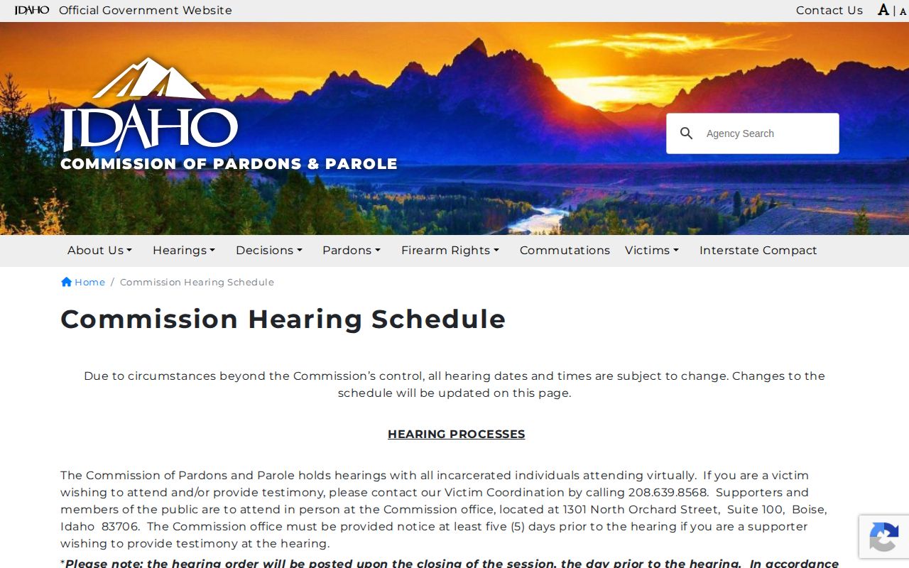 Idaho parole hearing schedule and posting cadence